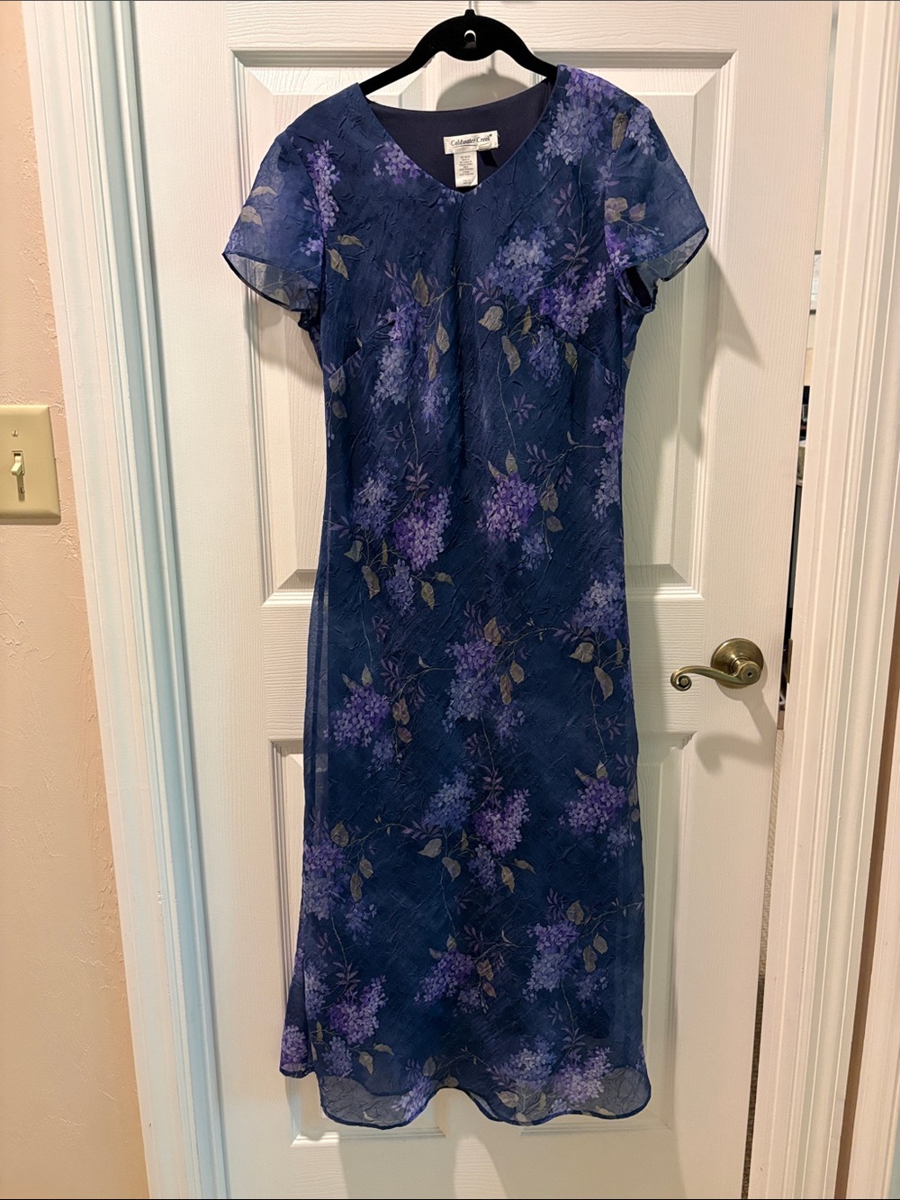 Coldwater Creek Navy Midi Dress with Purple Floral Print